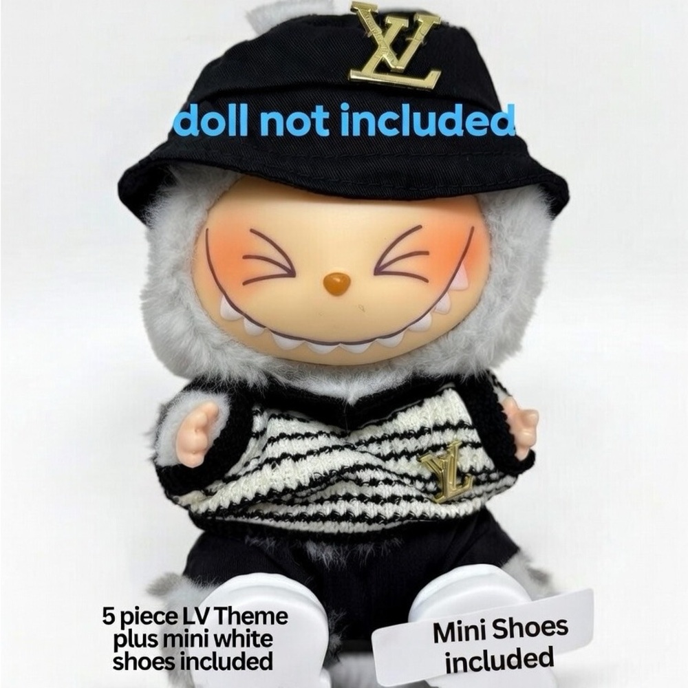 129, LV Themed 5 Pieces Outfit for Labubu with Mini Shoes(No Doll)